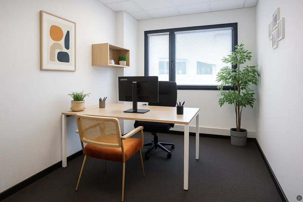Bureau ponctuel à Garosud avec écran et fauteuil pour un entretien à distance
