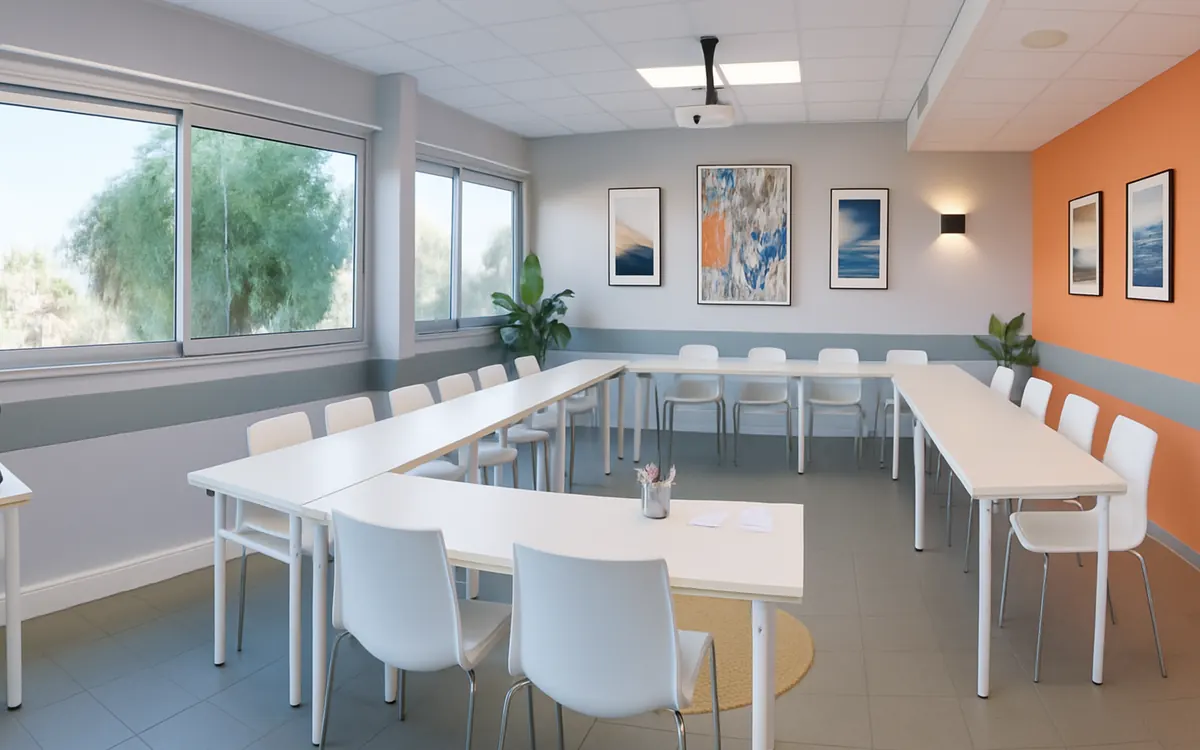 Salle Pic Saint-Loup au Millénaire disposée en U face à l'écran, prête pour une réunion hybride entre participants sur place et à distance
